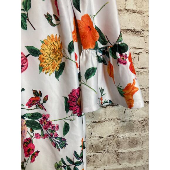Asos Dress Womens 8 Shift Bright Florals Long Bell Sleeve Stretch Multicolor - Picture 9 of 16